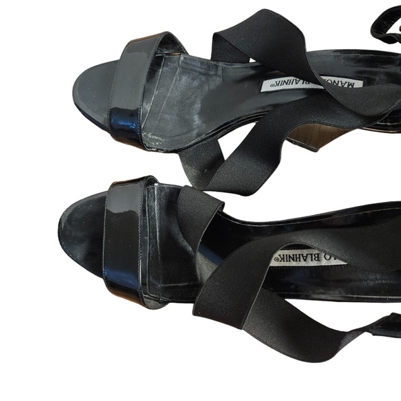 Manolo Blahnik Patent Leather Crisscross Strappy Wedge Sandals US7 37.5 Designer - Picture 8 of 8